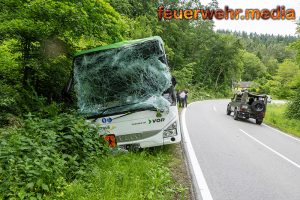 Autobus prallt gegen einen umstürzenden Baum