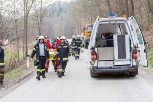 Feuerwehr und Rettungsdienst bei Forstunfall im Dunkelsteinerwald im Einsatz