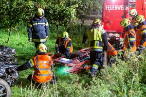 Pkw stürzt von der L100 in einen Weingarten