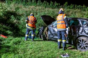 Fahrzeugabsturz von der L100 in einen tiefer gelegenen Weingarten