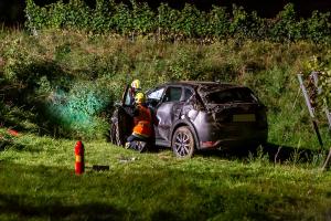 Fahrzeugabsturz von der L100 in einen tiefer gelegenen Weingarten