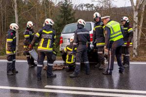 Fahrzeuglenkerin weicht umgestürzten Baum aus und rutscht von der Fahrbahn