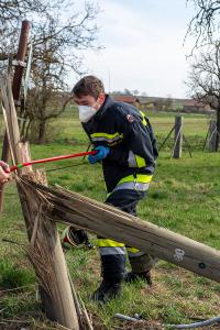 Traktor prallt gegen einen Telefonmast