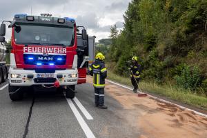 Sattelzugfahrzeug nach technischen Defekt komplett ausgebrannt