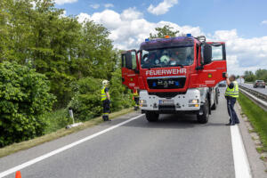 Pkw hinter Büschen im Straßengraben neben der S5