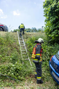 Pkw hinter Büschen im Straßengraben neben der S5