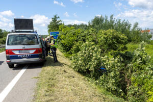 Pkw hinter Büschen im Straßengraben neben der S5