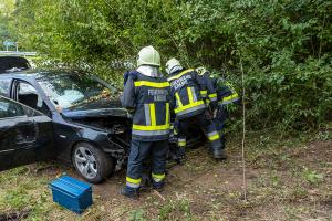 Neuerlicher Unfall auf der L114 - BMW rammt Wegweiser und landet im Buschwerk