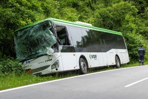 Autobus prallt gegen einen umstürzenden Baum