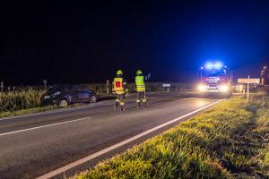 Elektrofahrzeug landet nach Unfall im Maisfeld