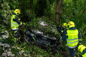 Pkw „versteckt" sich nach Unfall im dichten Unterholz